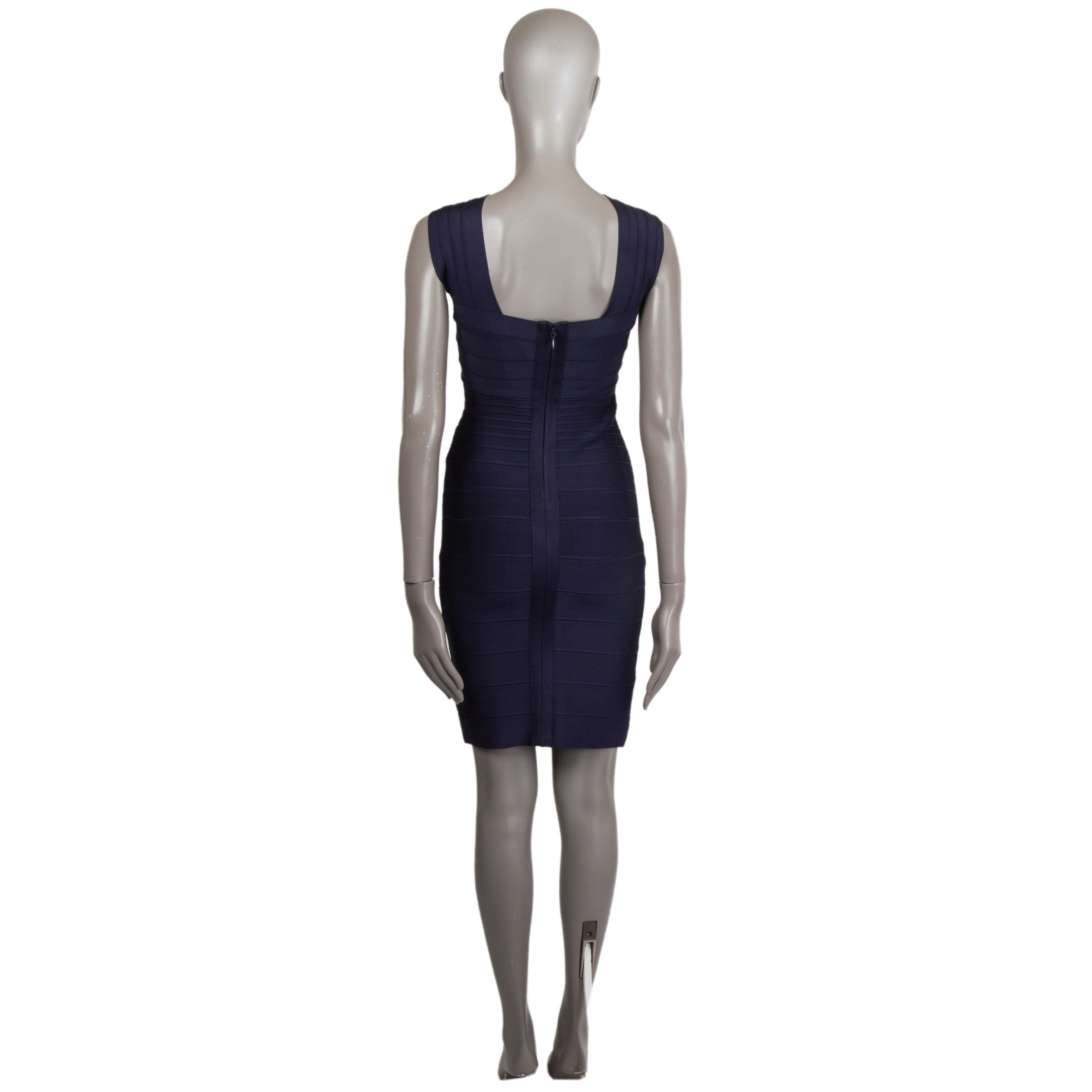 Black HERVE LEGER midnight blue STELLA BANDAGE BODYCON Dress M