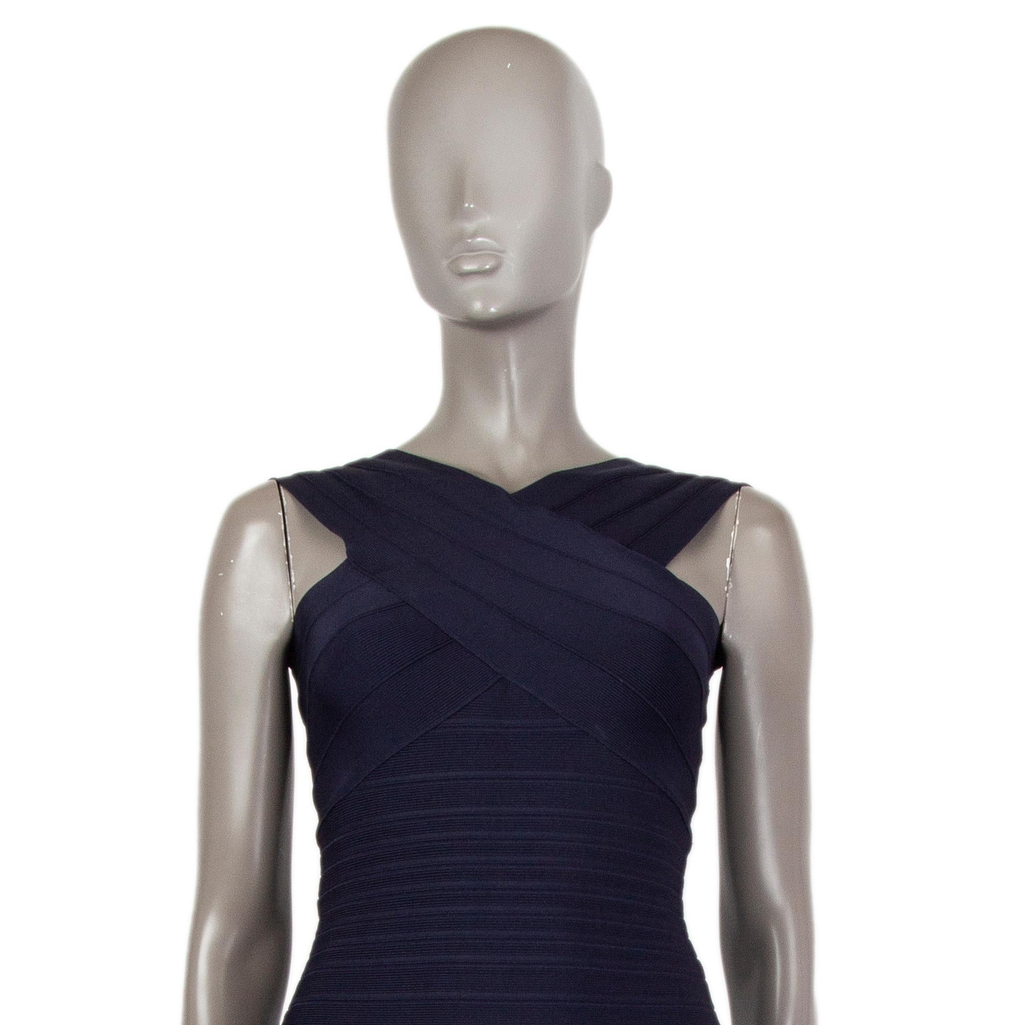 HERVE LEGER midnight blue STELLA BANDAGE BODYCON Dress M In Excellent Condition In Zürich, CH