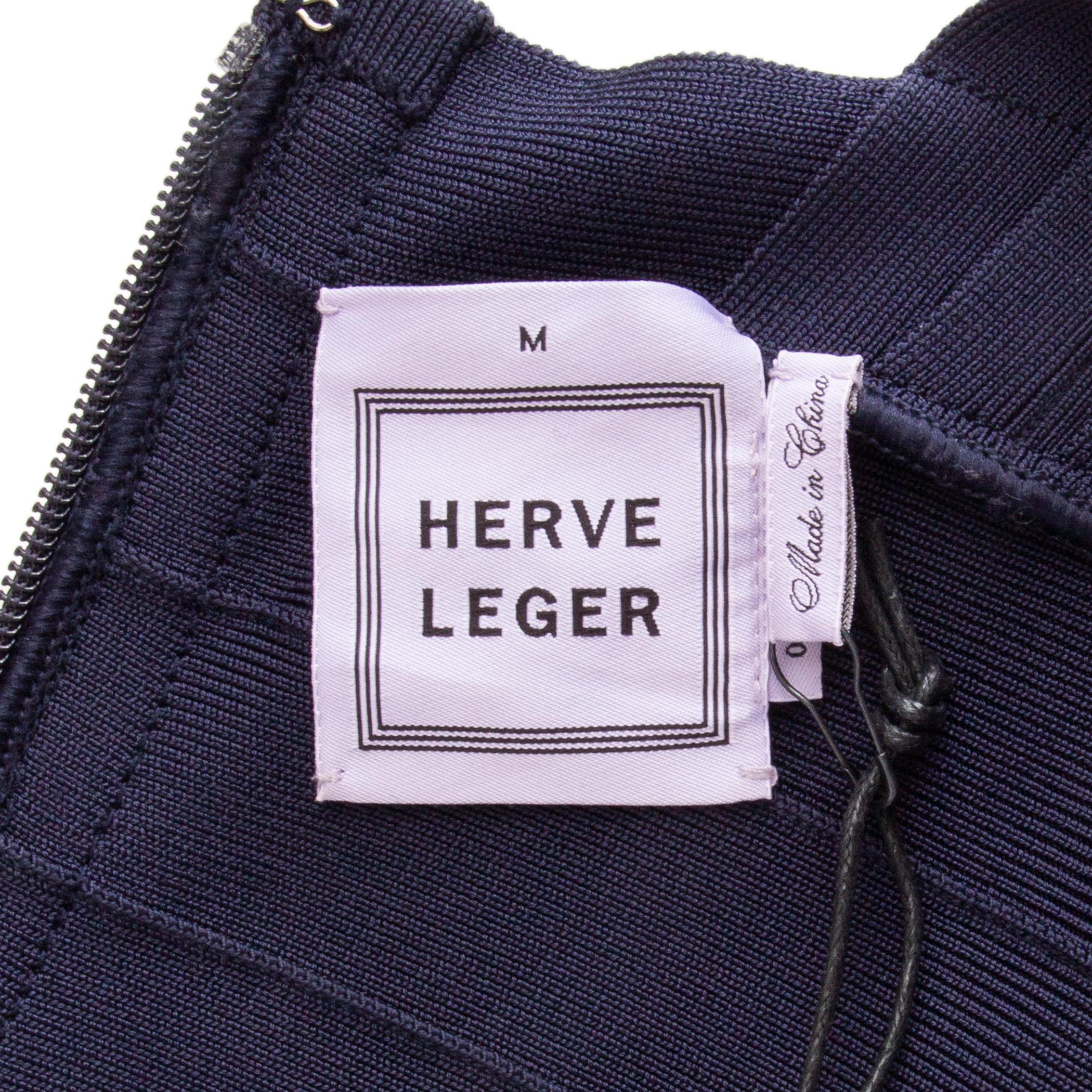 Women's HERVE LEGER midnight blue STELLA BANDAGE BODYCON Dress M