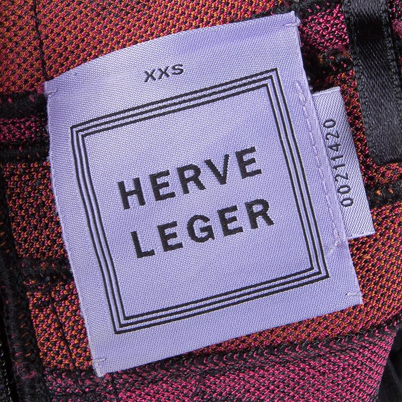 Herve Leger Multicolor Jacquard Knit Strapless Bandage Dress XXS 2