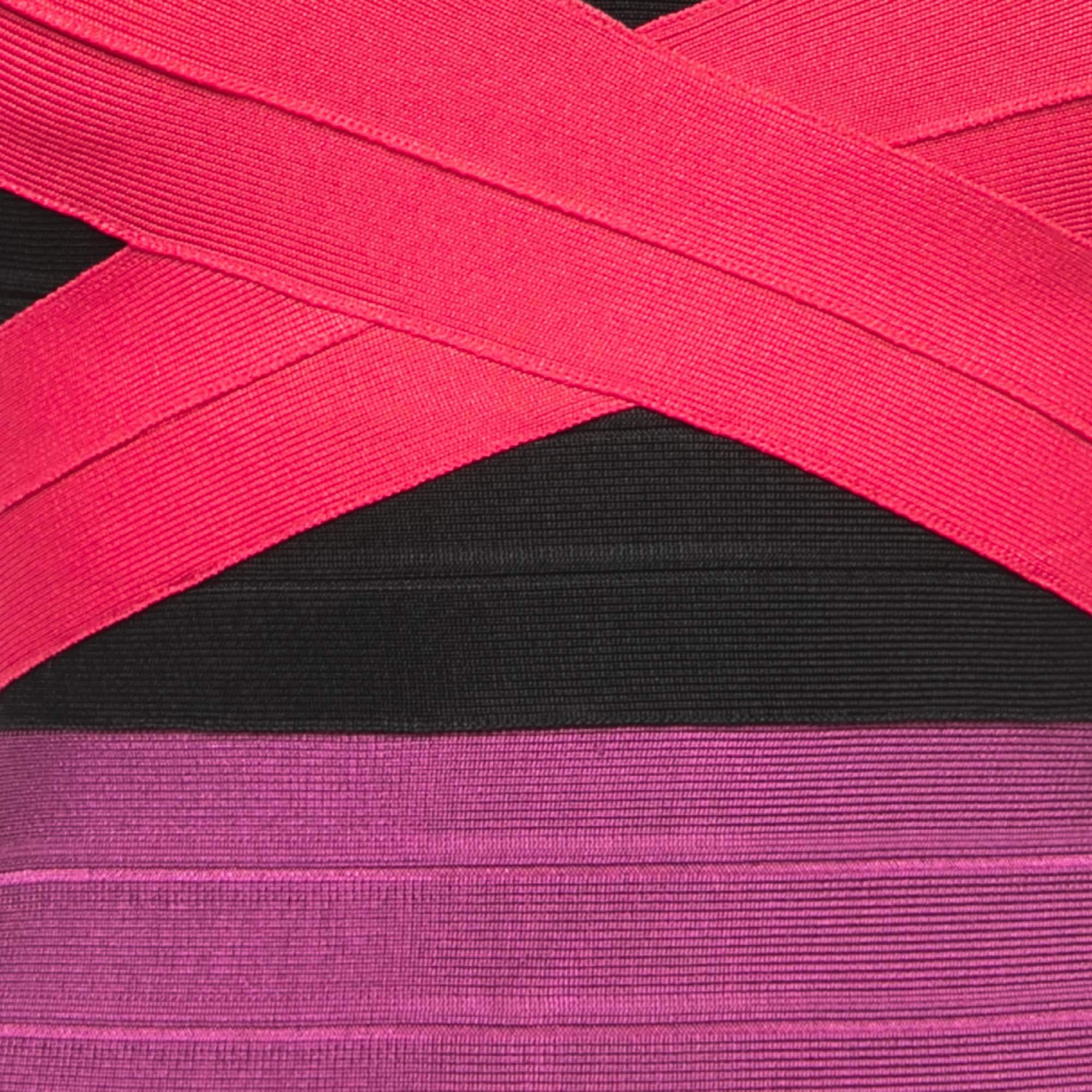 Pink Herve Leger Multicolor Strapless Bandage Knit Mini Dress XS