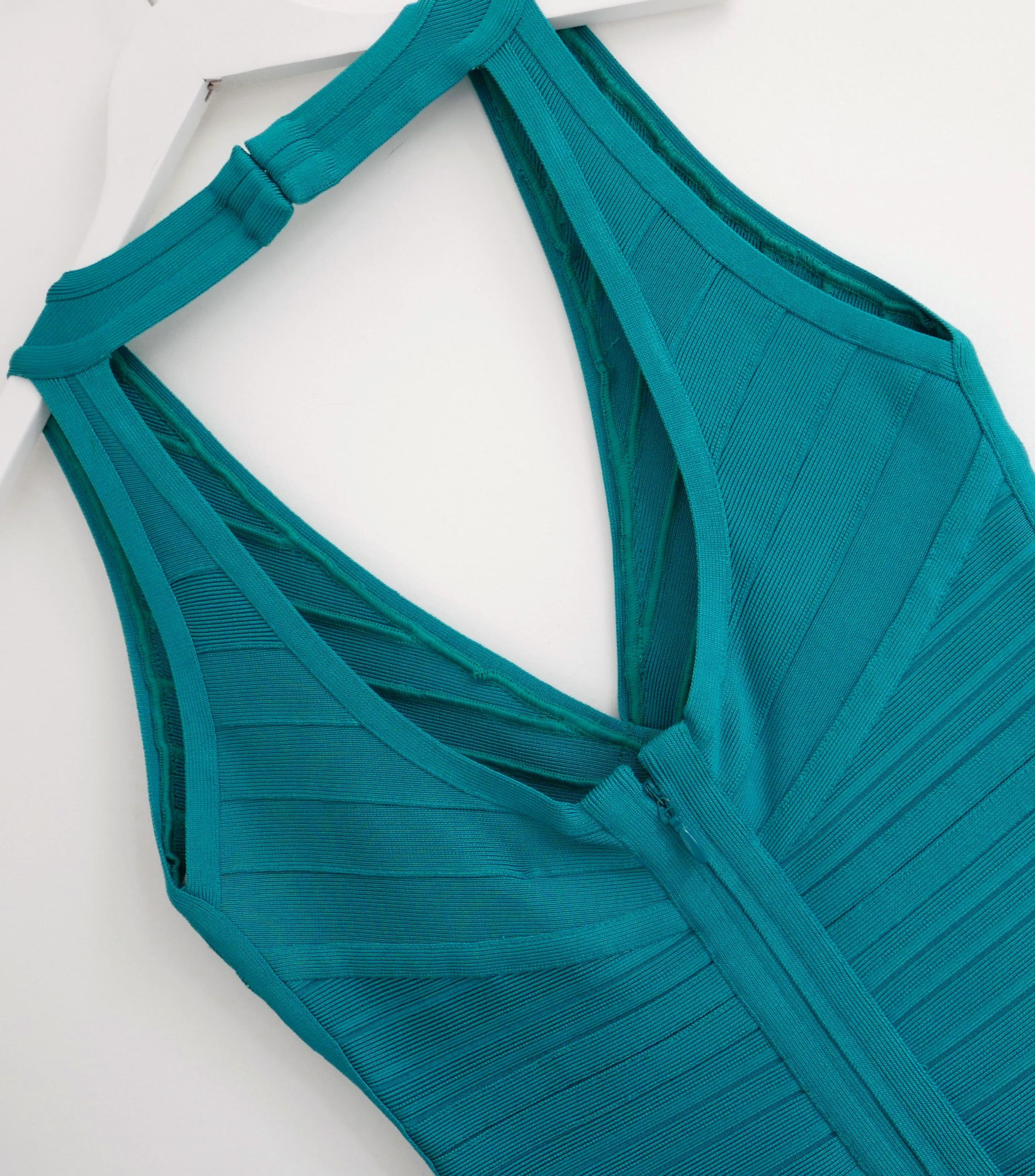 Herve Leger Nadya Bandage Dress Emerald Teal  In New Condition For Sale In London, GB