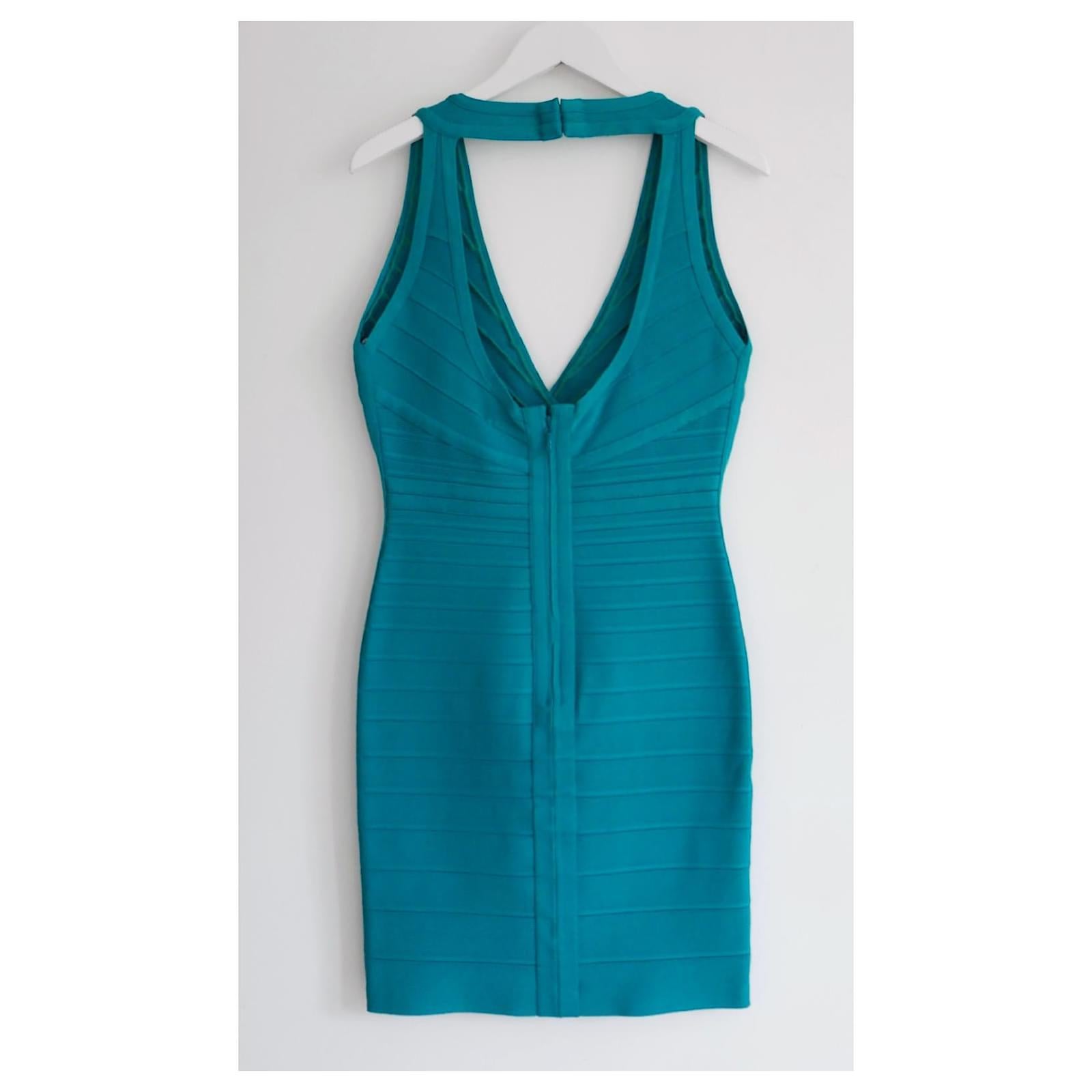 Herve Leger Nadya Bandage Kleid in Smaragd-Teal (Blau) im Angebot