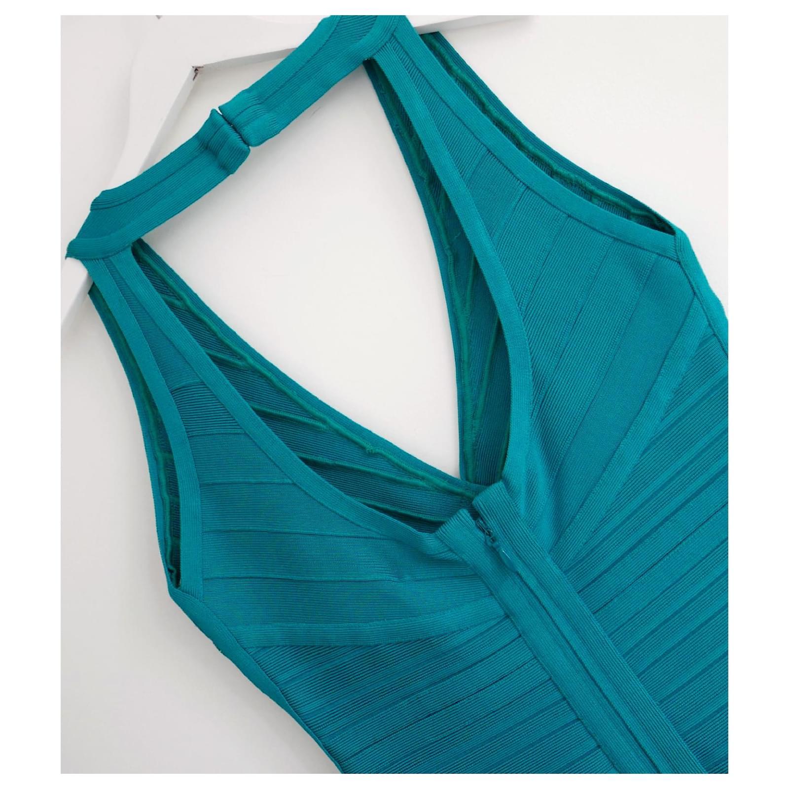 Herve Leger Nadya Bandage Kleid in Smaragd-Teal im Zustand „Neu“ im Angebot in London, GB