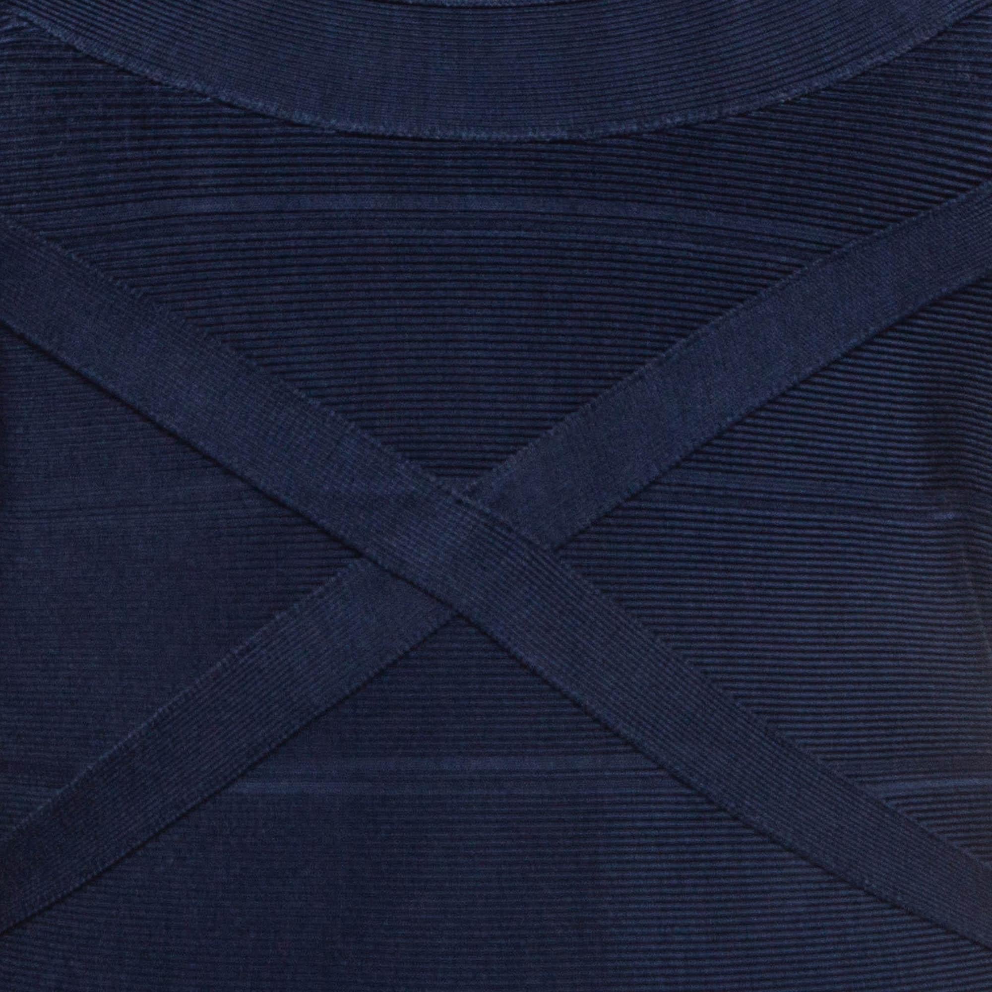 Herve Leger Navy Blue Bandage Knit Sleeveless Mini Dress S In Fair Condition In Dubai, Al Qouz 2
