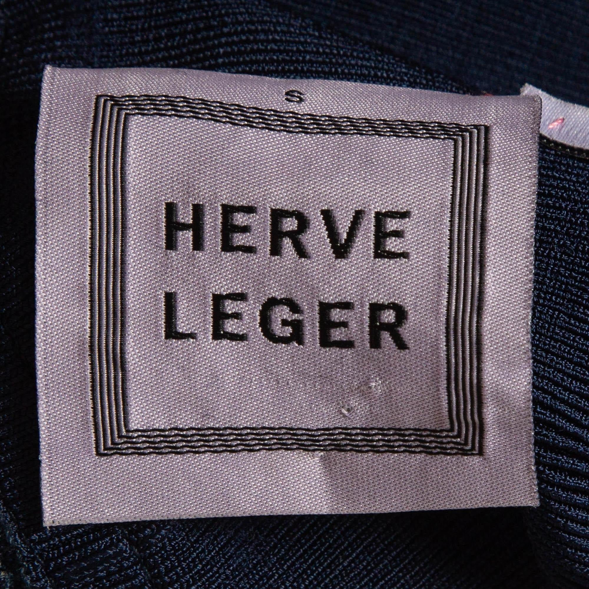 Women's Herve Leger Navy Blue Bandage Knit Sleeveless Mini Dress S