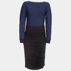 Herve Leger - Vestito a fascia increspato a rete blu navy/nero L.L.