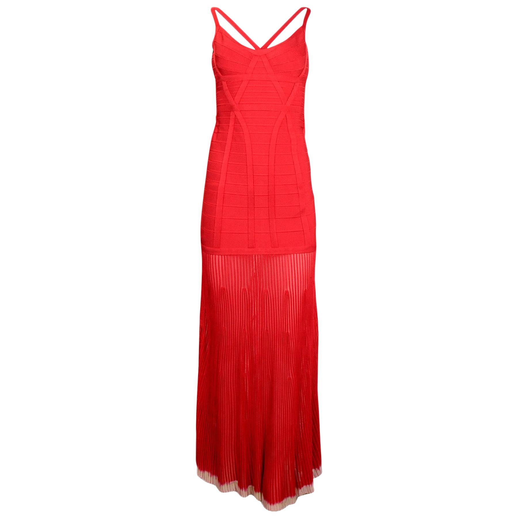 Herve Leger NWT Bright Poppy Red "Zhenya" Long Dress sz S rt. $1, 590