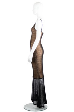 Hervé Léger Open-knit Lace Overlay Maxi Gown 1990s