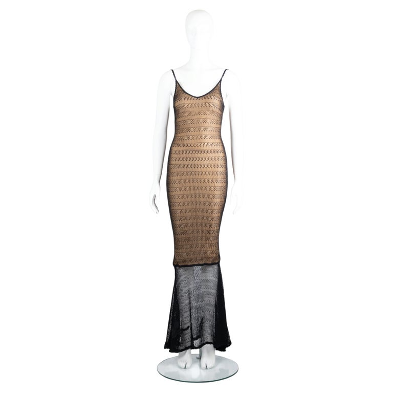 Herv Lger Open-knit Lace Overlay Maxi Gown 1990s