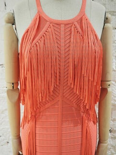 Herve Leger Orange with fringes dress NWOT