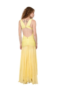 Herve Leger Pale Yellow Open Back W Crystal Dress