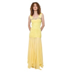 Herve Leger Pale Yellow Open Back W Crystal Dress