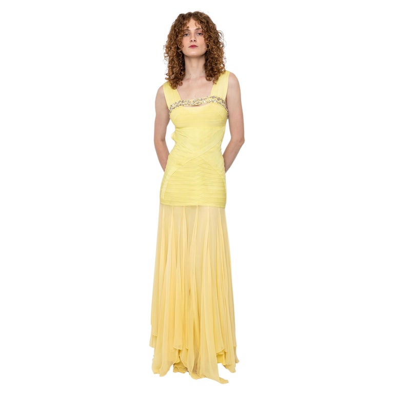 pale skin gold dress Herve Leger Yellow Open Back W Crystal For Sale at 1stDibs occasion-Rehearsal