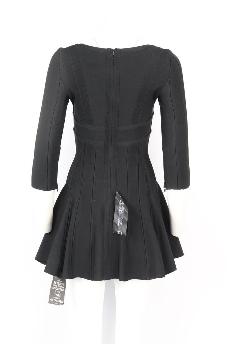 Robe Bandage Hervé Léger Noire Avec Détails Quincaillerie Métal - Taille S - Occasion En Très Bon état (100% Authentique)
