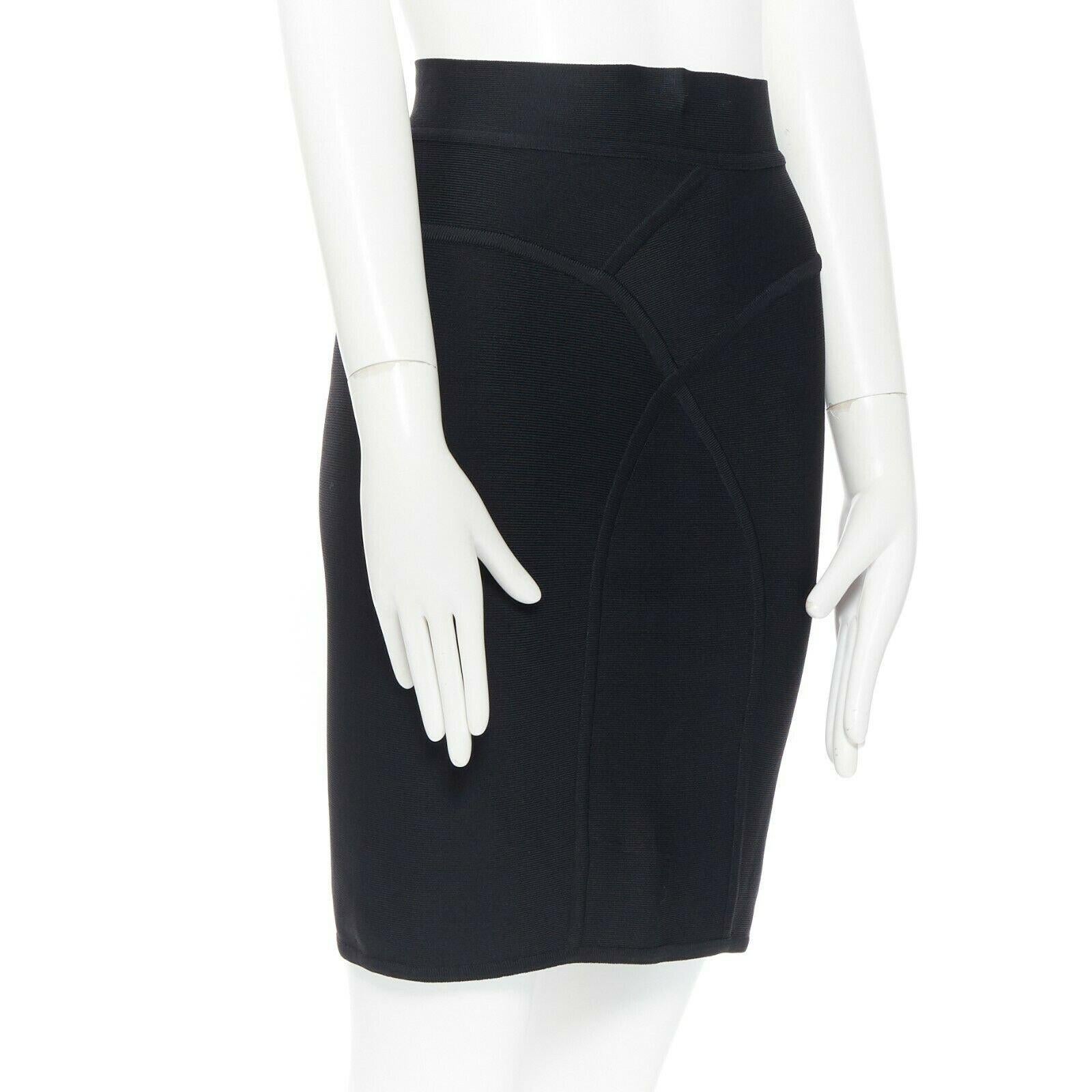 Black HERVE LEGER PARIS black body-conscious stretchable piping bandage pencil skirt S For Sale