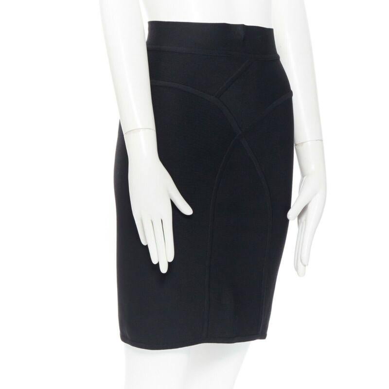 HERVE LEGER PARIS black body-conscious stretchable piping bandage pencil skirt S In Good Condition For Sale In Hong Kong, NT