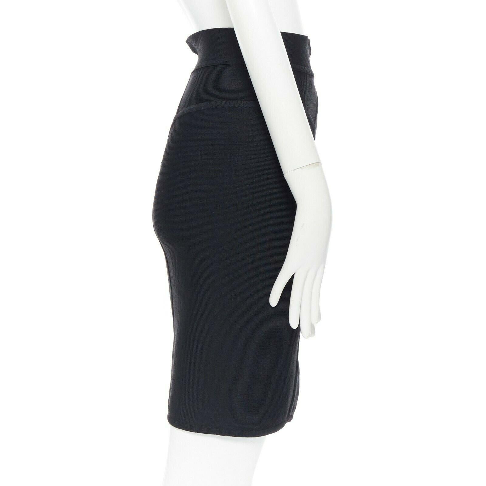 HERVE LEGER PARIS black body-conscious stretchable piping bandage pencil skirt S In Good Condition For Sale In Hong Kong, NT