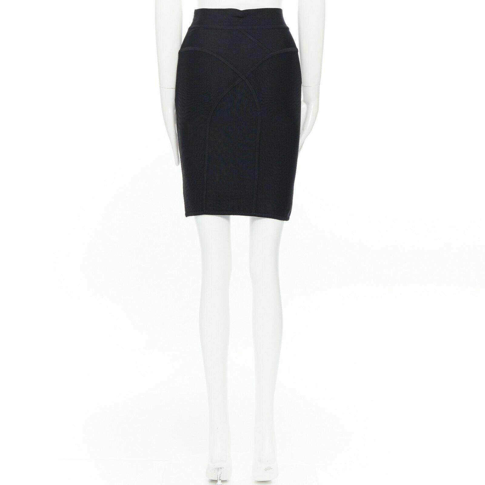 Women's HERVE LEGER PARIS black body-conscious stretchable piping bandage pencil skirt S For Sale