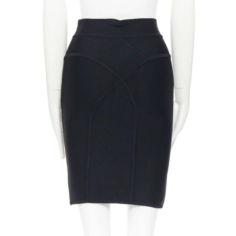HERVE LEGER PARIS black body-conscious stretchable piping bandage pencil skirt S For Sale 1