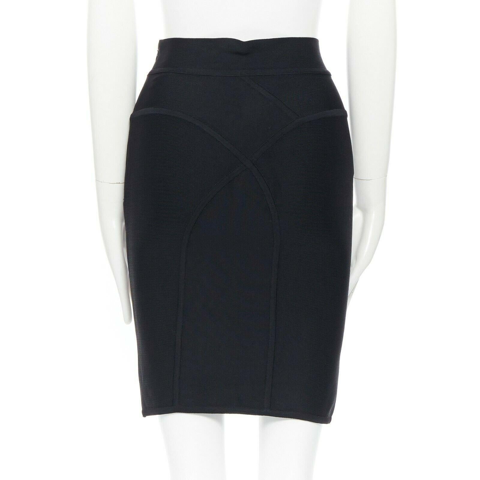 HERVE LEGER PARIS black body-conscious stretchable piping bandage pencil skirt S For Sale 1