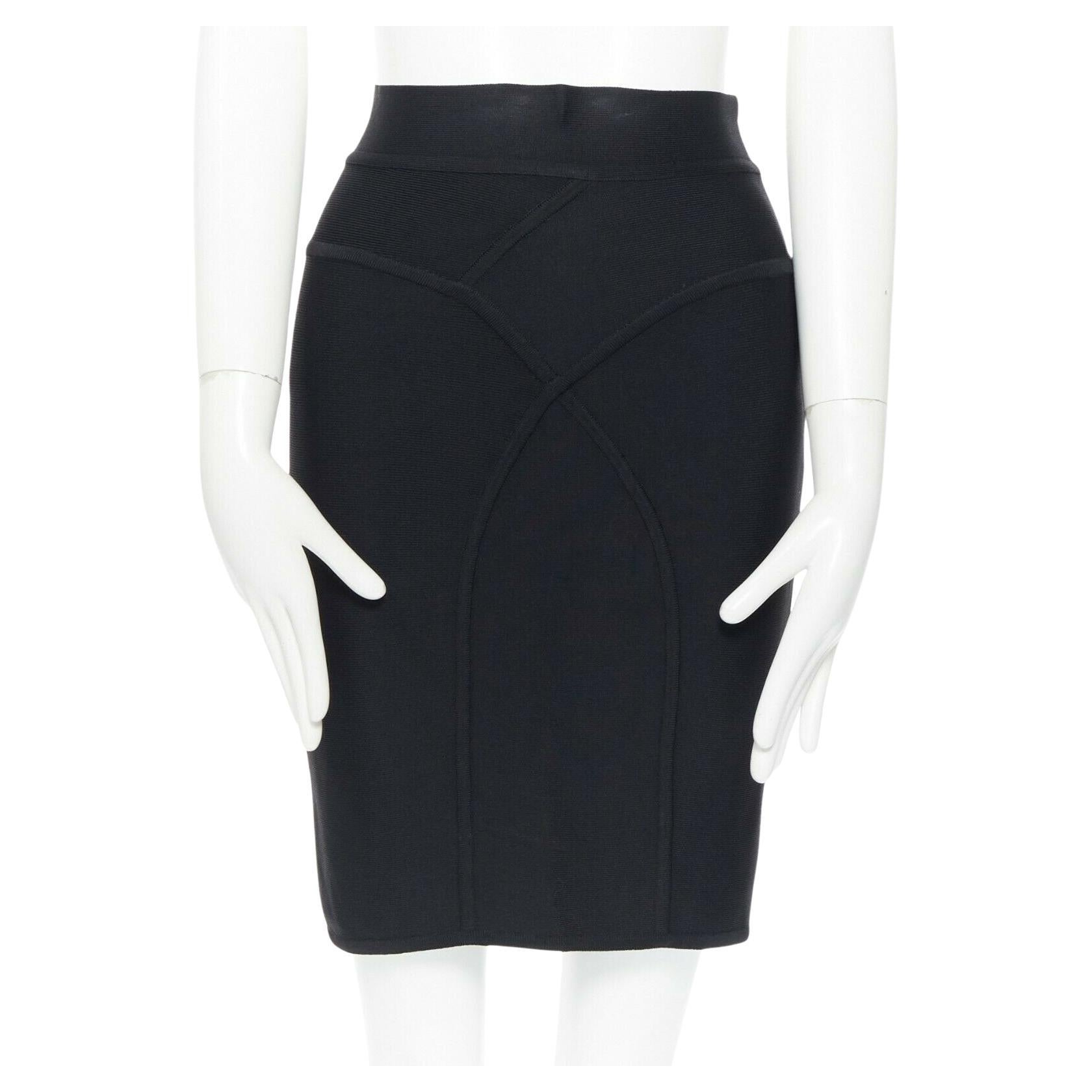 HERVE LEGER PARIS black body-conscious stretchable piping bandage pencil skirt S For Sale