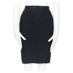 HERVE LEGER PARIS black body-conscious stretchable piping bandage pencil skirt S