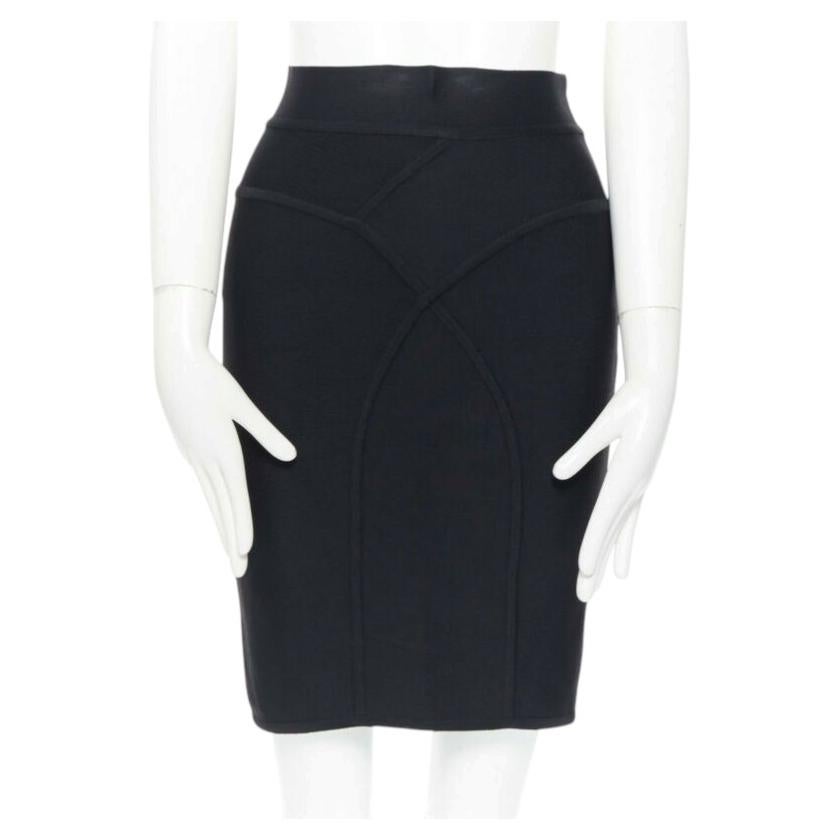 Pre-owned Herve Leger Paris Black Body-conscious Stretchable Piping Bandage Pencil Skirt S