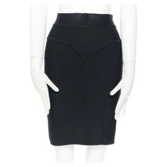 HERVE LEGER PARIS schwarzer, bodybewusster, dehnbarer Bandage-Bleistiftrock S
