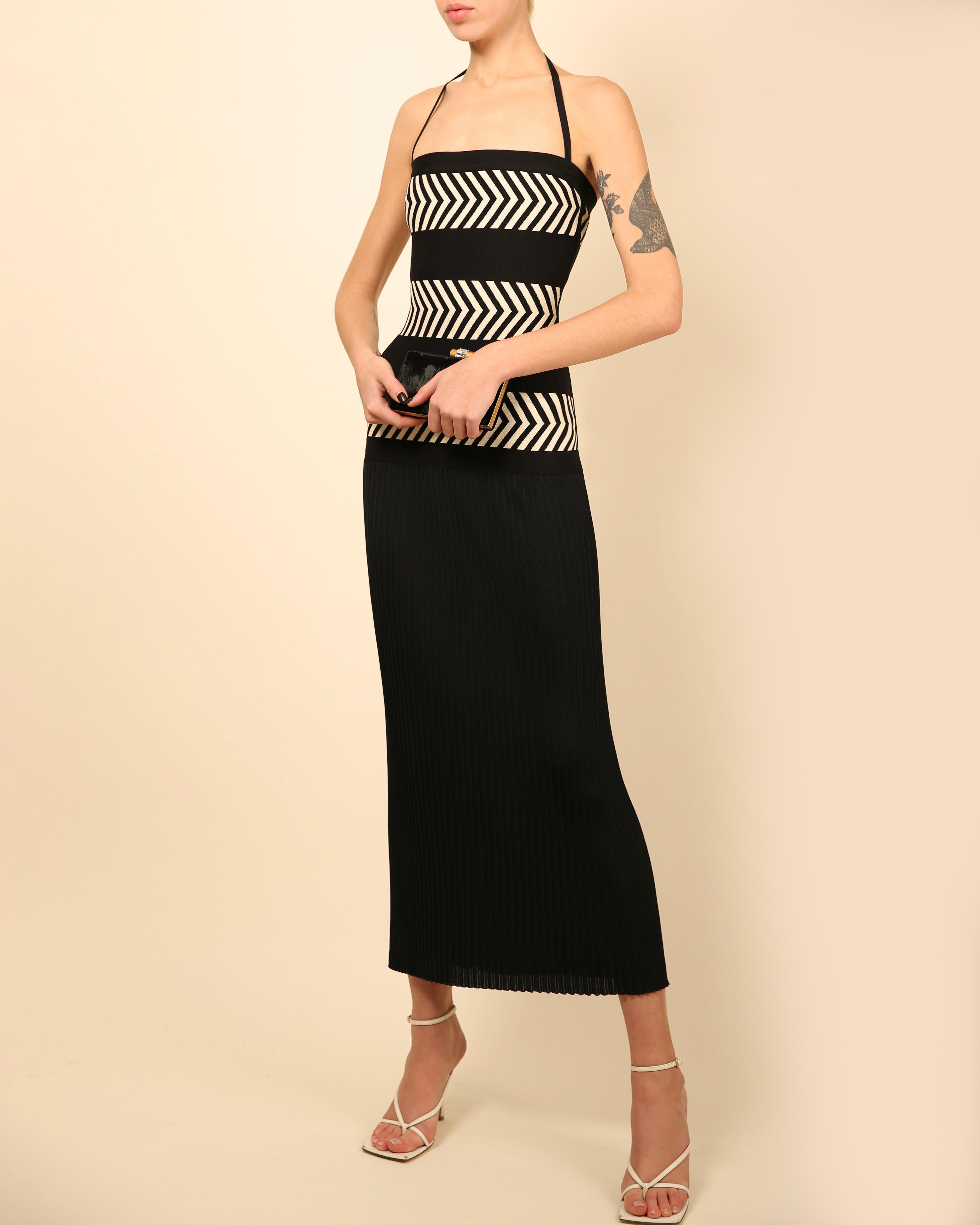 Herve Leger Paris vintage black white ivory bandage body con halter dress XS For Sale 1