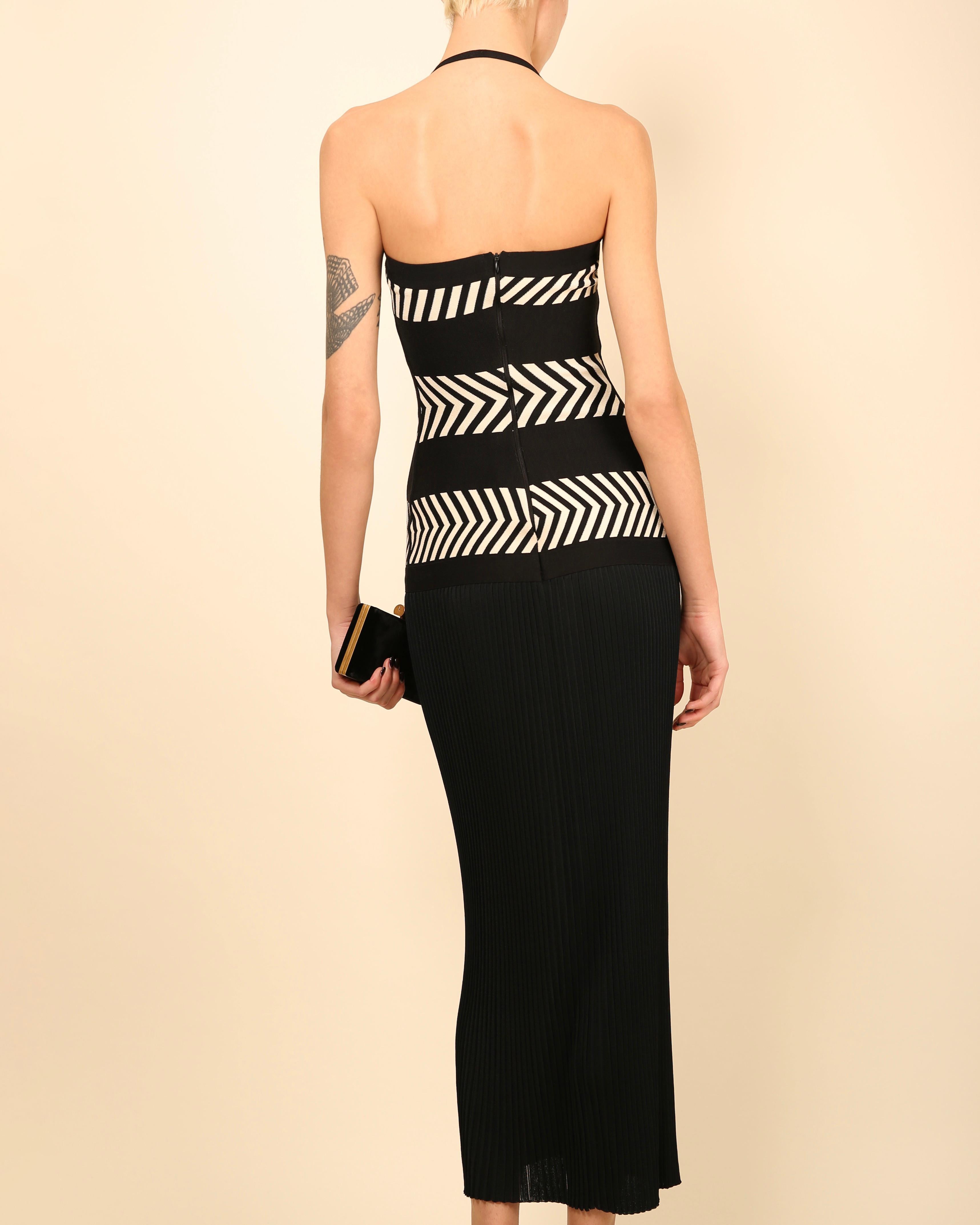 Herve Leger Paris vintage black white ivory bandage body con halter dress XS For Sale 3