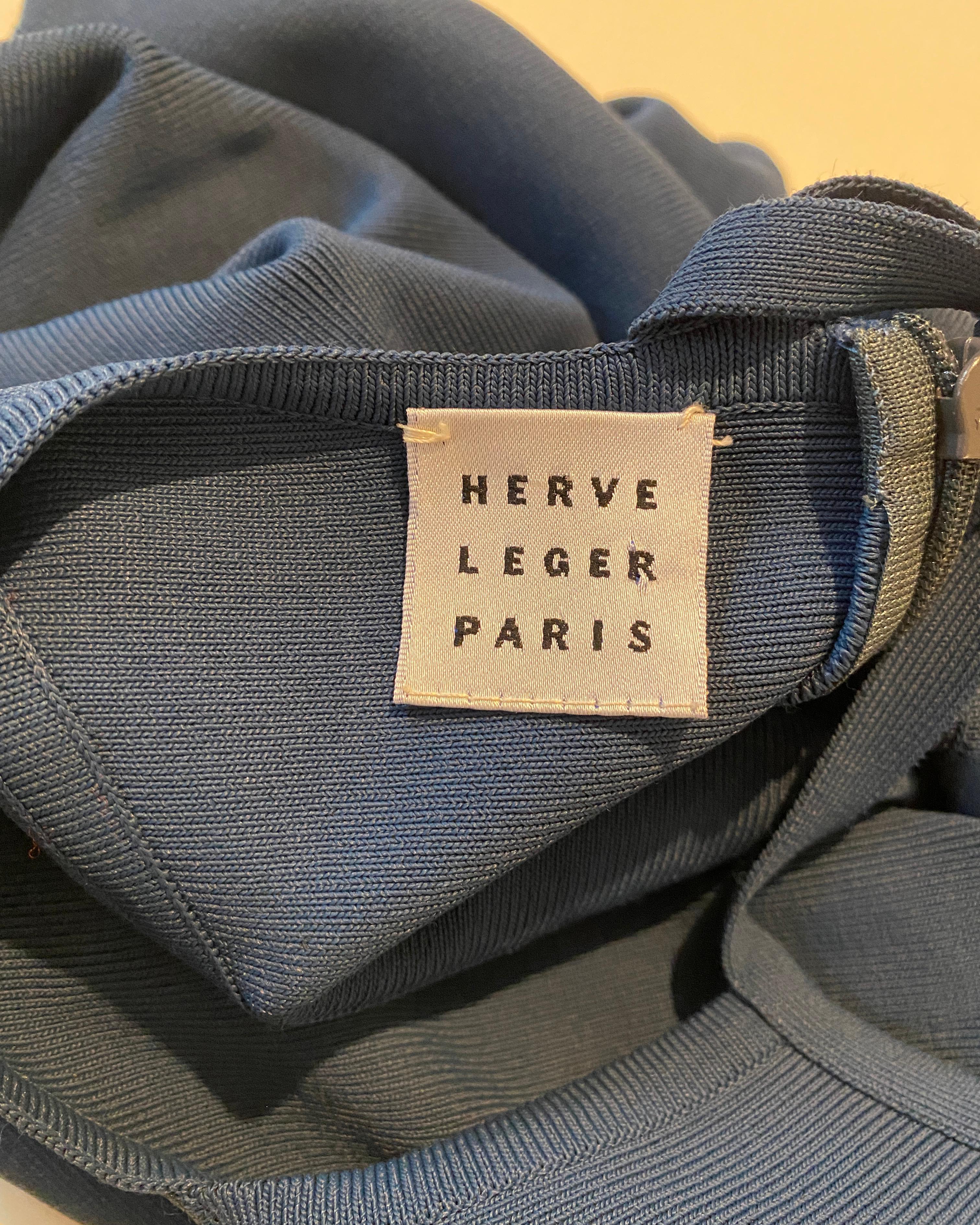 Herve Leger Paris Vintage blue body con plunging cut out backless mini dress For Sale 8