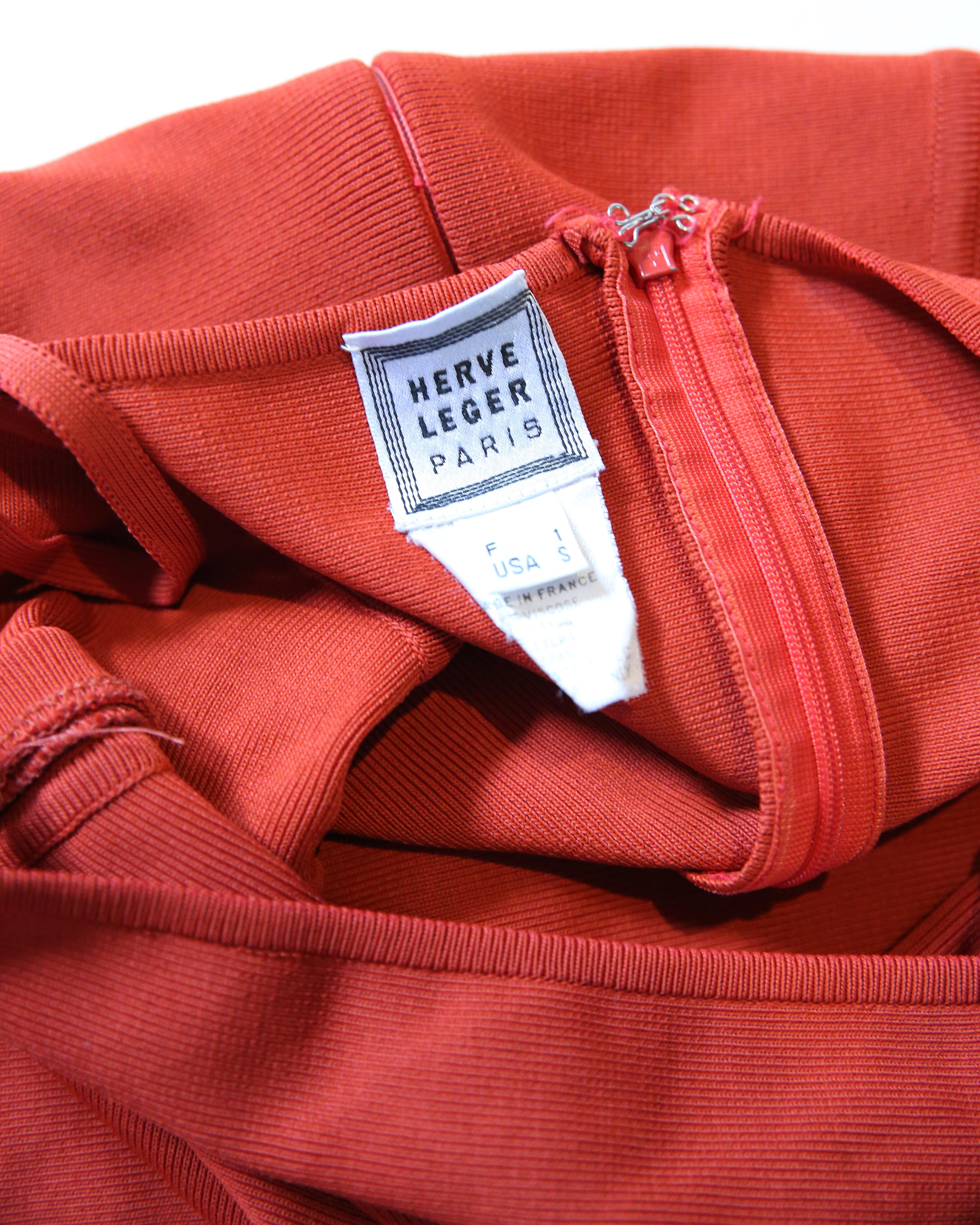 Herve Leger Paris Vintage red spaghetti strap body con mini dress S For Sale 8