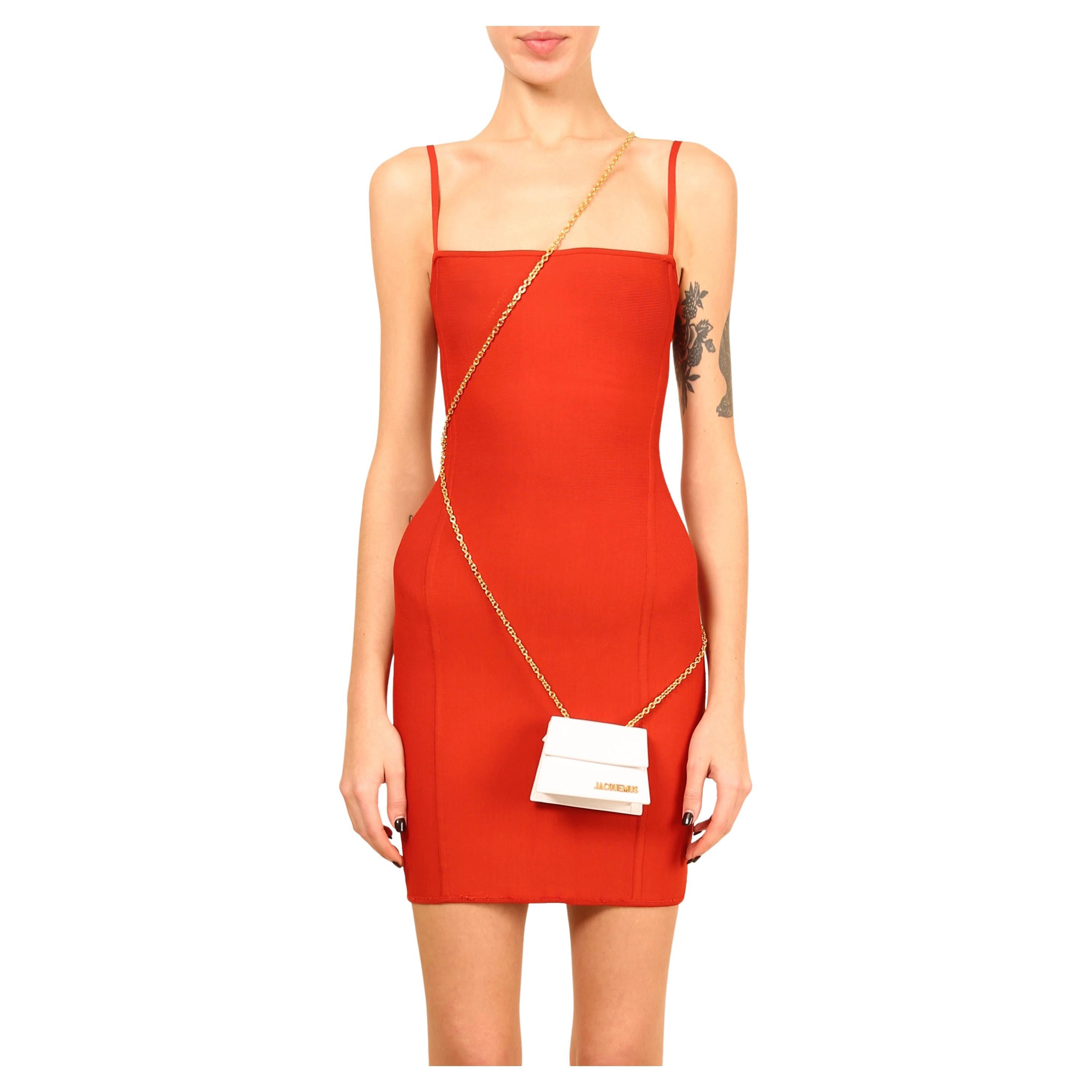 Herve Leger Paris Vintage red spaghetti strap body con mini dress S For Sale