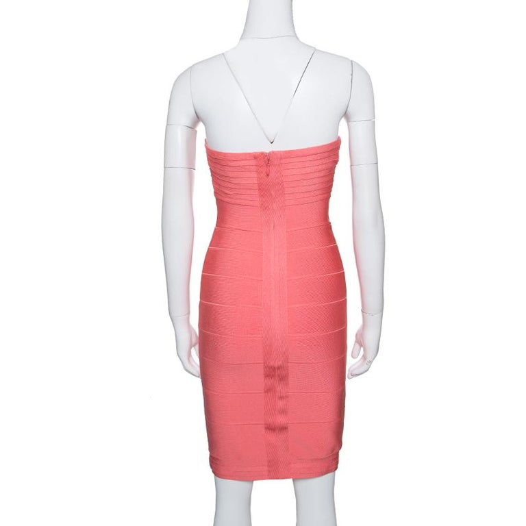 Herve Leger Peach Blush Knit Strapless Bandage Dress S For Sale at ...