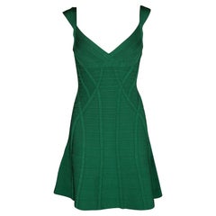 Herve Leger Pine Green Fit and Flare Sleeveless Mayra Dress M