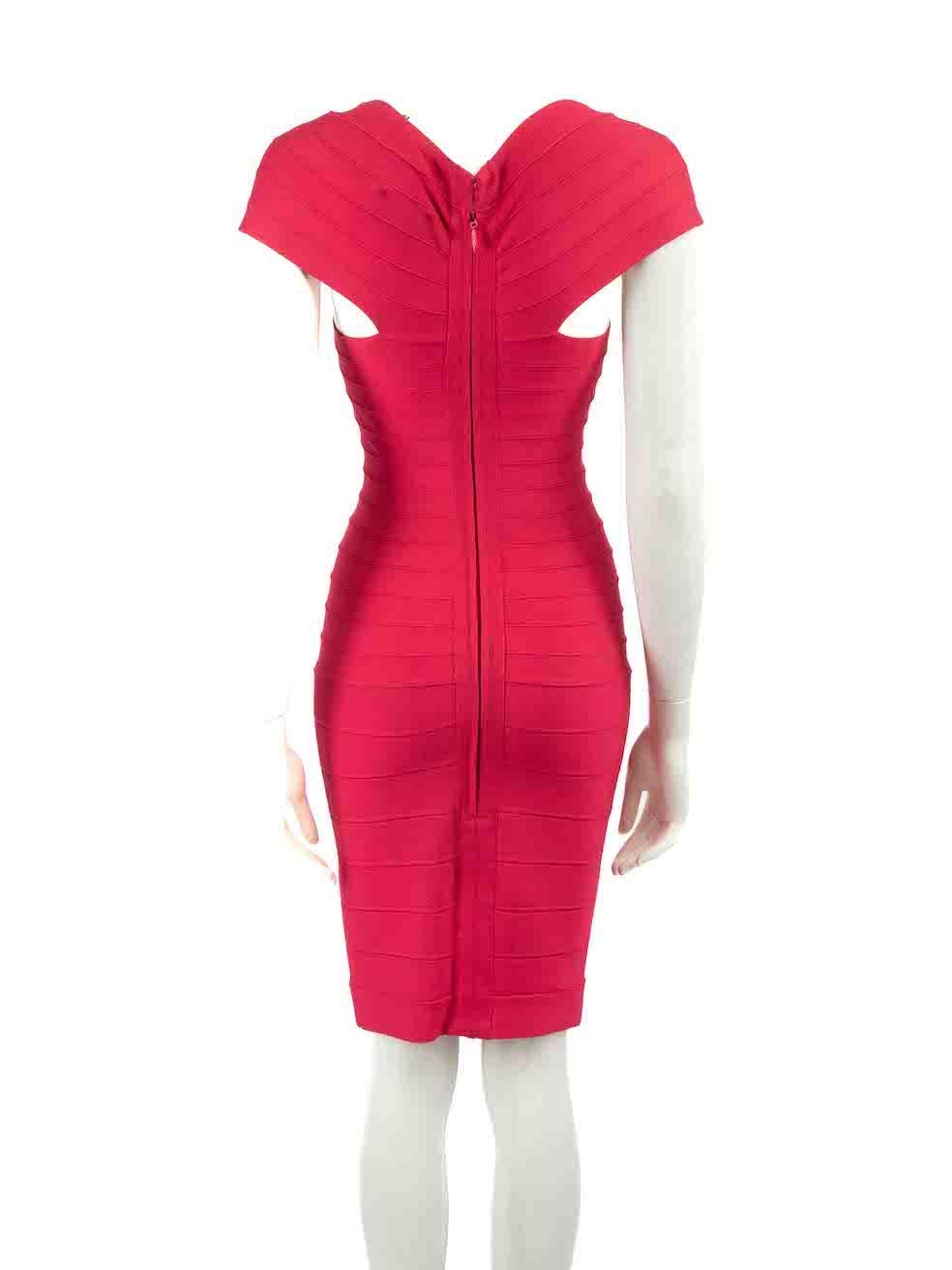 Herve Leger Pink Cap Sleeve Bandage Midi Dress Size XS In Good Condition For Sale In London, GB