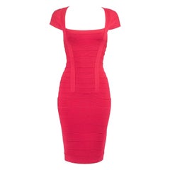 Herve Leger Pink Cap Sleeve Bandage Midi Dress Size XS