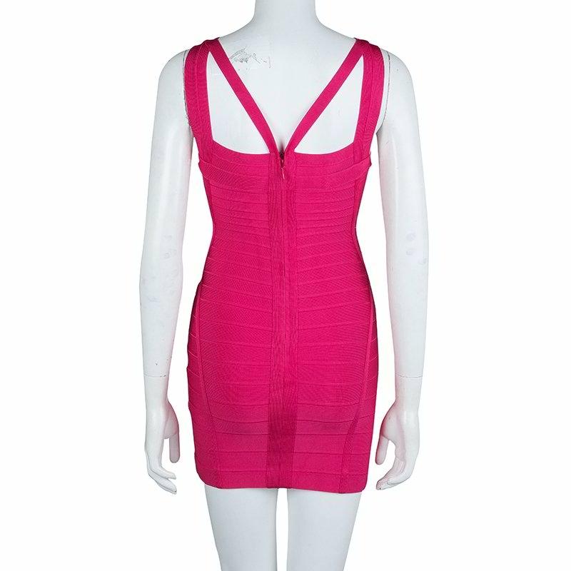 Herve Leger Pink Knit Sleeveless Bandage Dress S In Good Condition In Dubai, Al Qouz 2