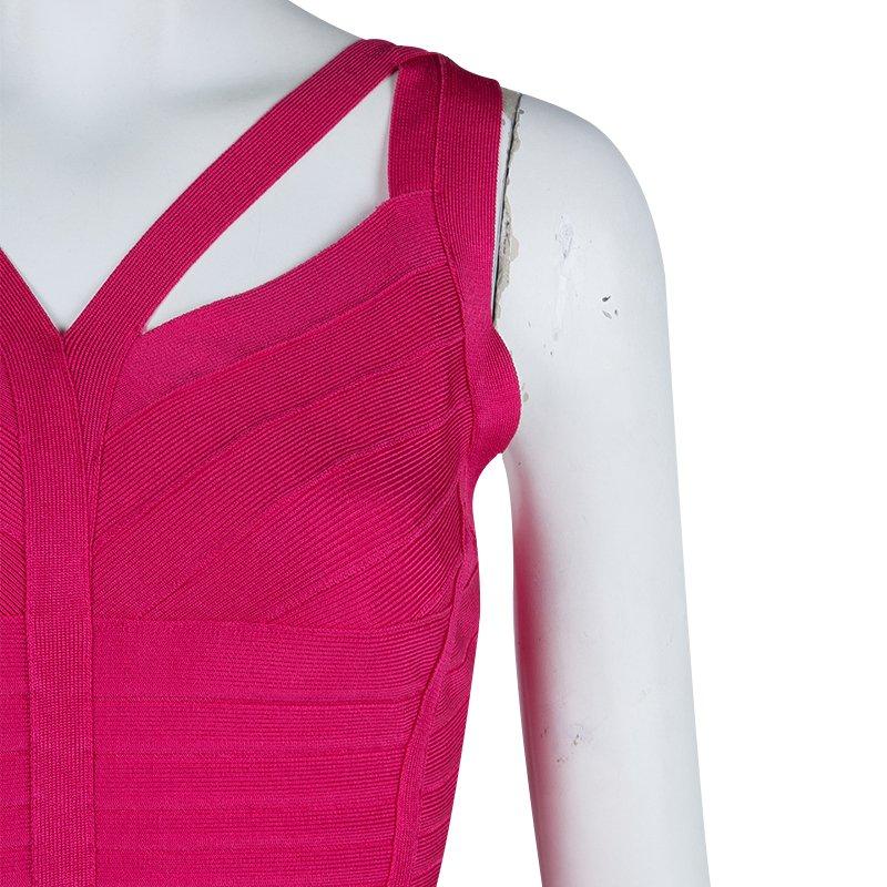 Women's Herve Leger Pink Knit Sleeveless Bandage Dress S