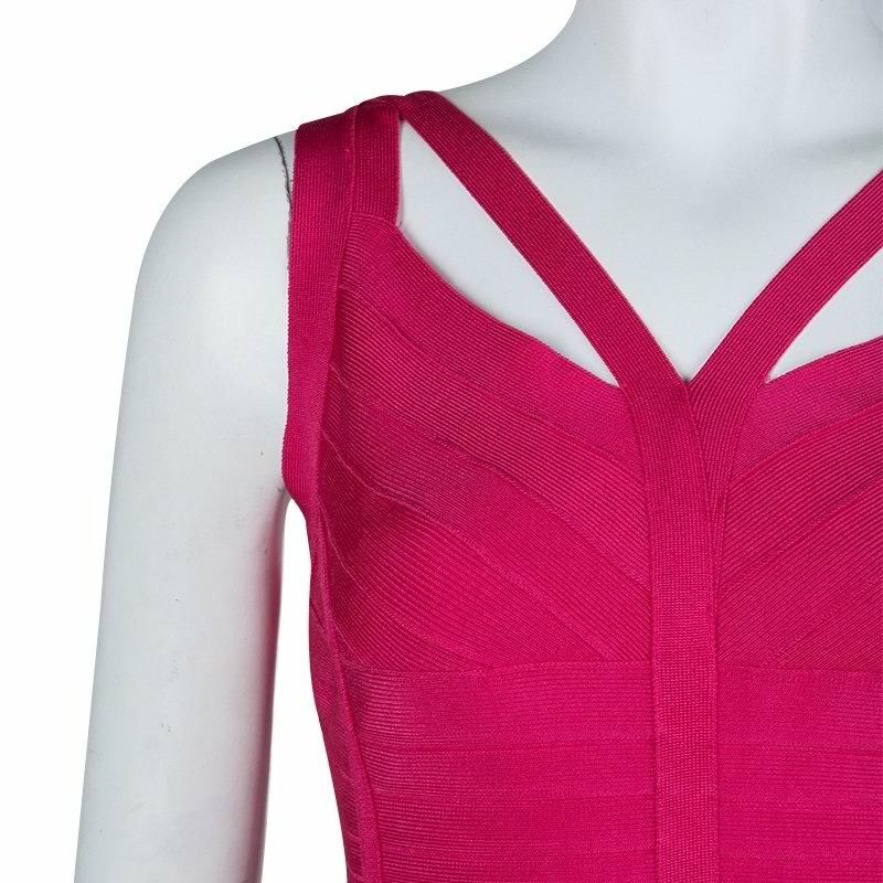 Women's Herve Leger Pink Knit Sleeveless Bandage Dress S