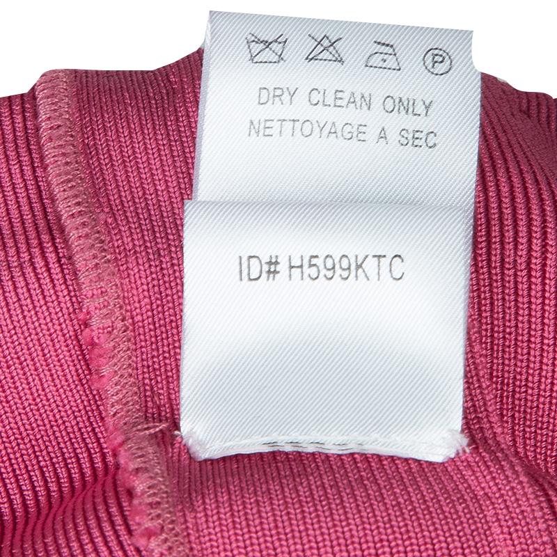 Herve Leger Pink Knit Tonal Panel Detail Double Strap Bandage Dress S 7
