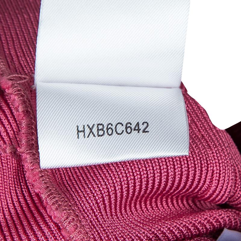 Herve Leger Pink Knit Tonal Panel Detail Double Strap Bandage Dress S 8