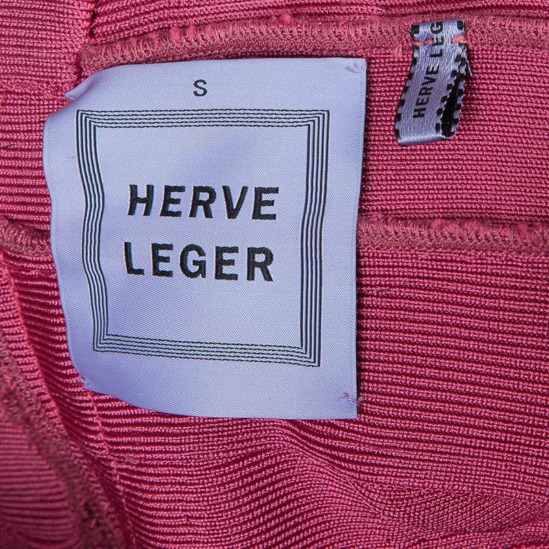 Herve Leger Pink Knit Tonal Panel Detail Double Strap Bandage Dress S 5