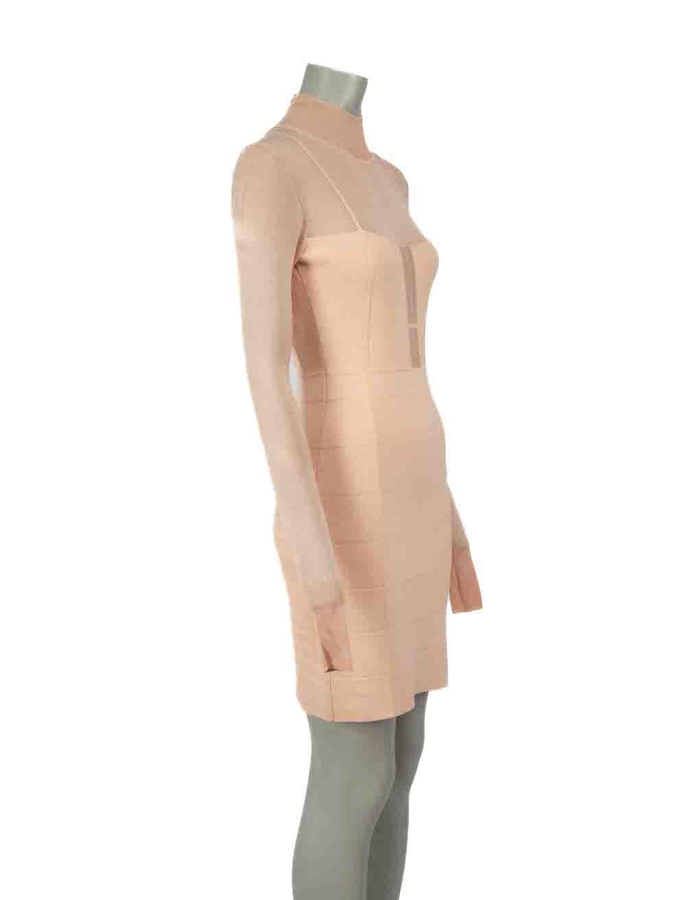 CONDITION is Never worn, with tags. No visible wear to dress is evident on this new Herve Leger designer resale item.

Details
Pink
Viscose
Bodycon dress
Long sleeves
Mini
Figure hugging fit
Stretchy
Mini
Turtle neck
Back zip and hook