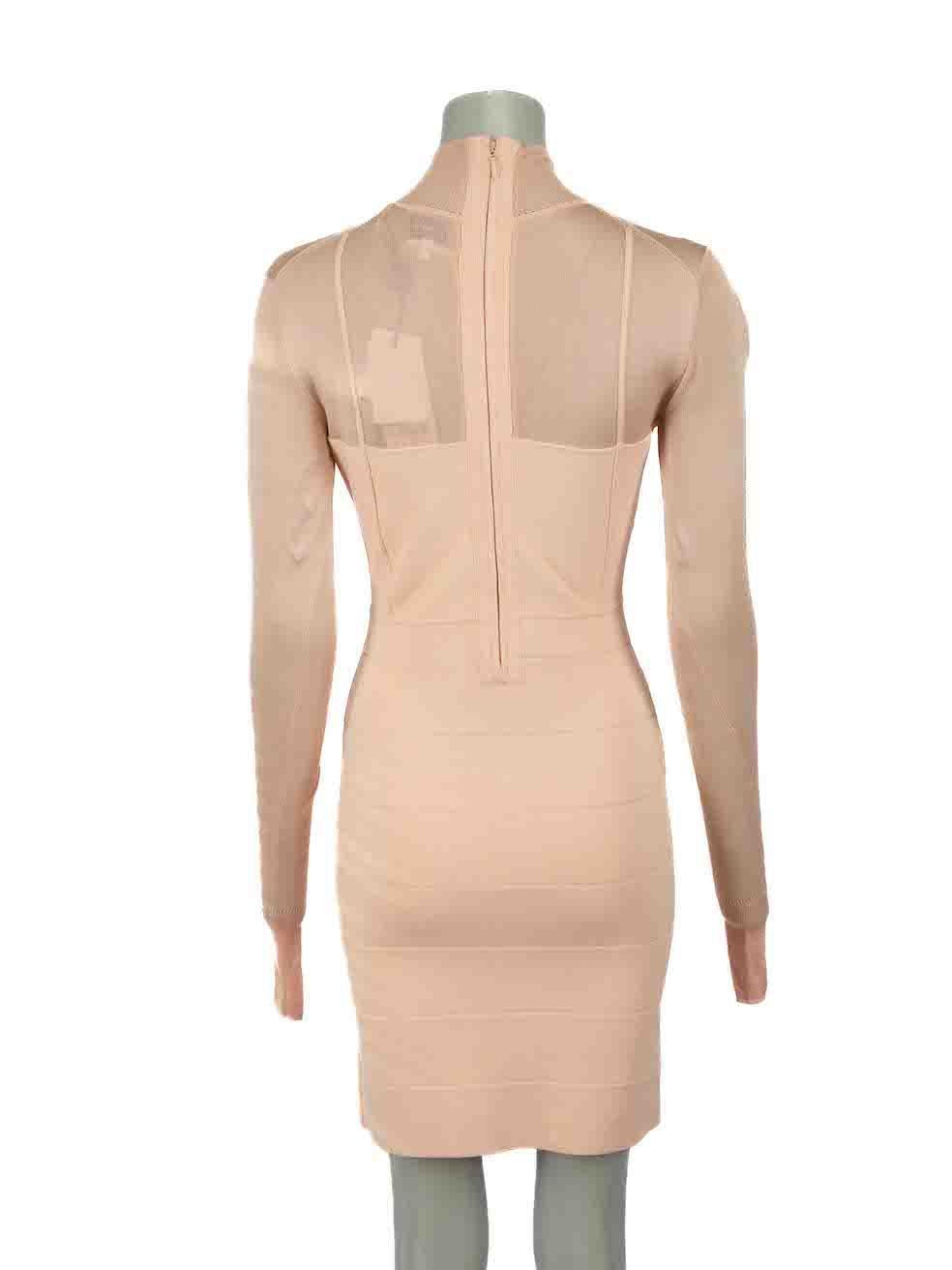 Herve Léger Pink Long Sleeve Bodycon Mini Dress Size S In New Condition In London, GB
