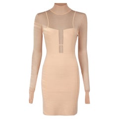 Herve Léger Pink Long Sleeve Bodycon Mini Dress Size S