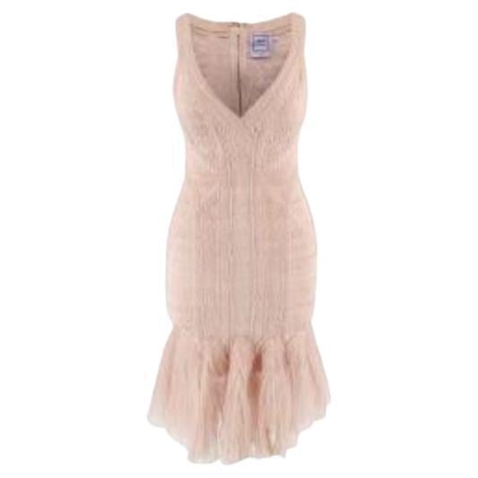 Herve Leger Pink Tulle Trimmed Mini Bandage Dress