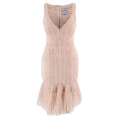 Herve Leger Pink Tulle Trimmed Mini Bandage Dress