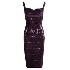 Herve Leger Prune Sequin Embellished Sleeveless Bandage Dress M